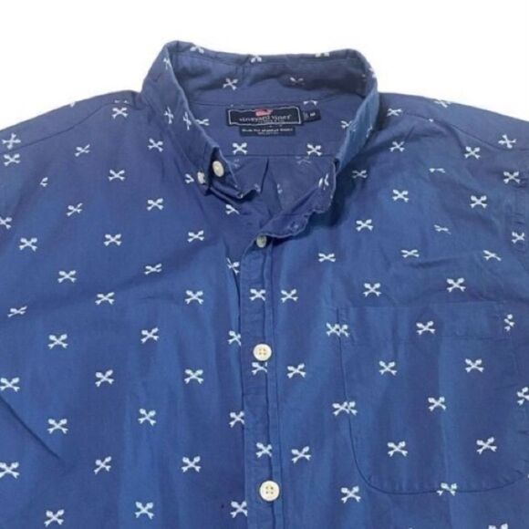 Vineyard Vines Men's Navy Blue Fishbone Short Sleeve Murray Shirt Size Medium - Picture 3 of 5